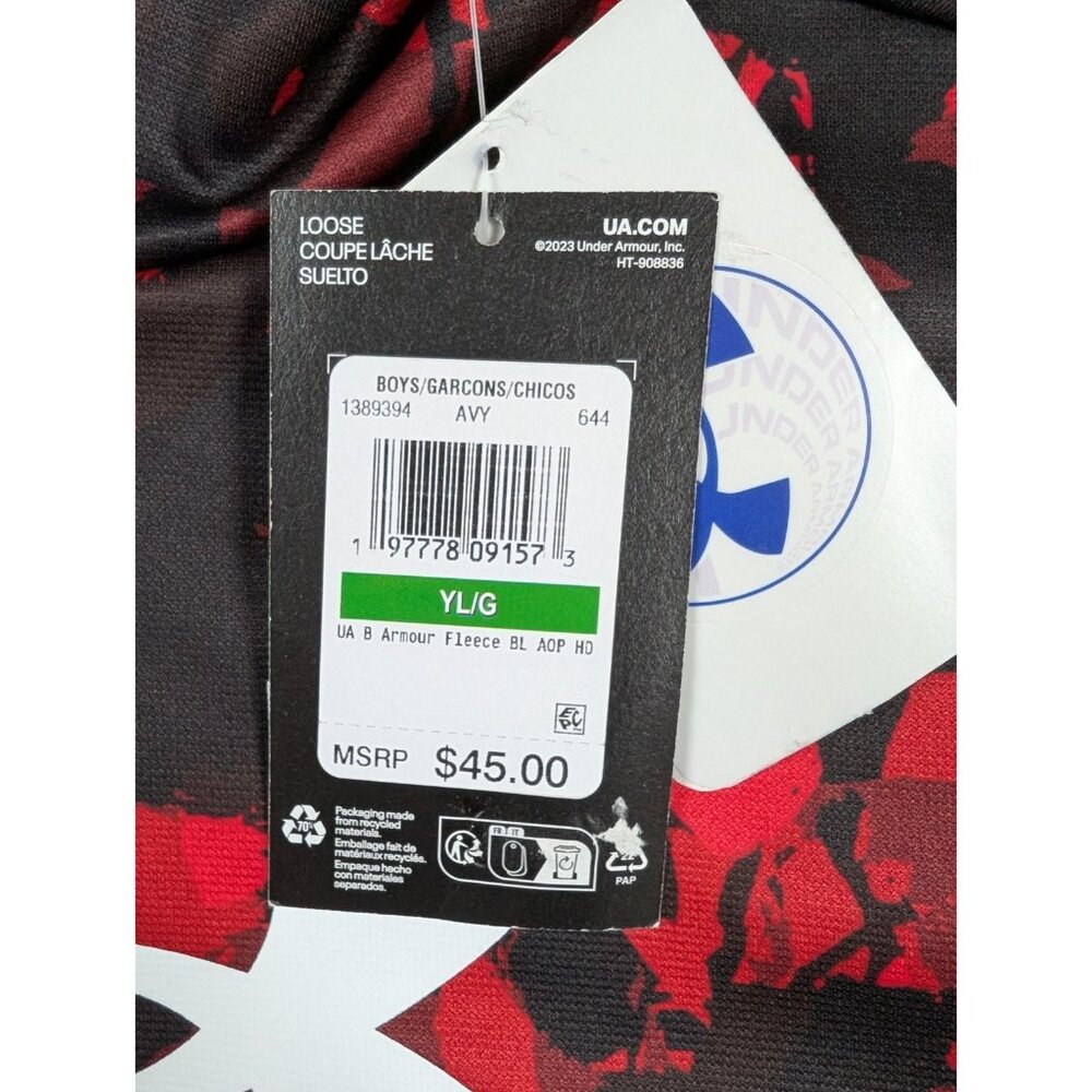 Under Armour Hoodie Boys Youth Size Large Red Loose Fit Lightweight Fleece Lined - Picture 2 of 9